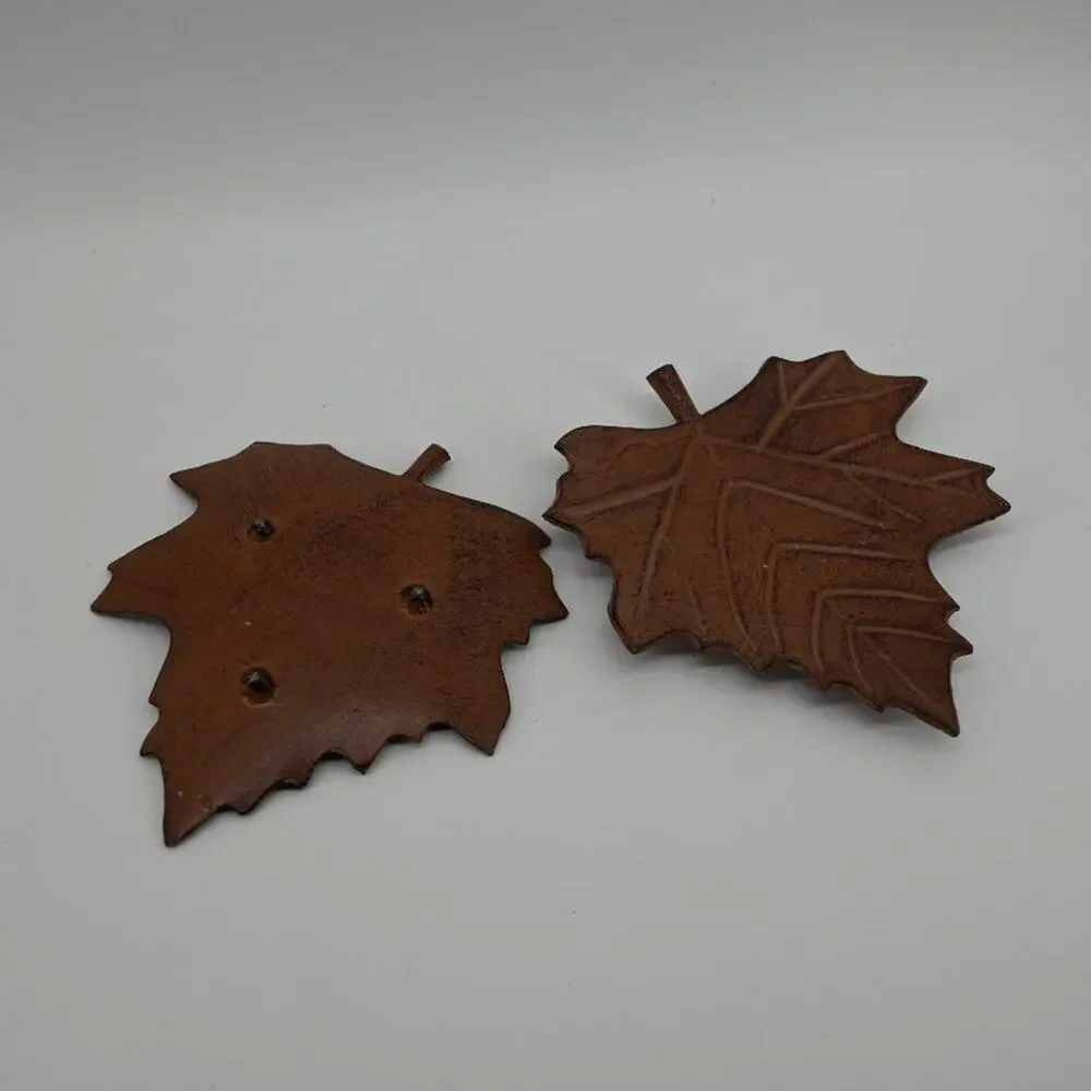 Fall Home Candle Holder Decor Metal Maple Leaf Plates Trays Trivets Footed